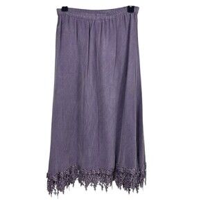VTG Lavender Purple Soft Crochet Hem Elastic Waist Maxi Skirt XL